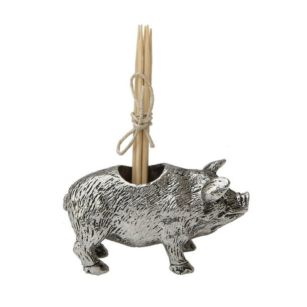 Zinc Pig Toothpick Holder W/ 5 Toothpicks 2" X 1"