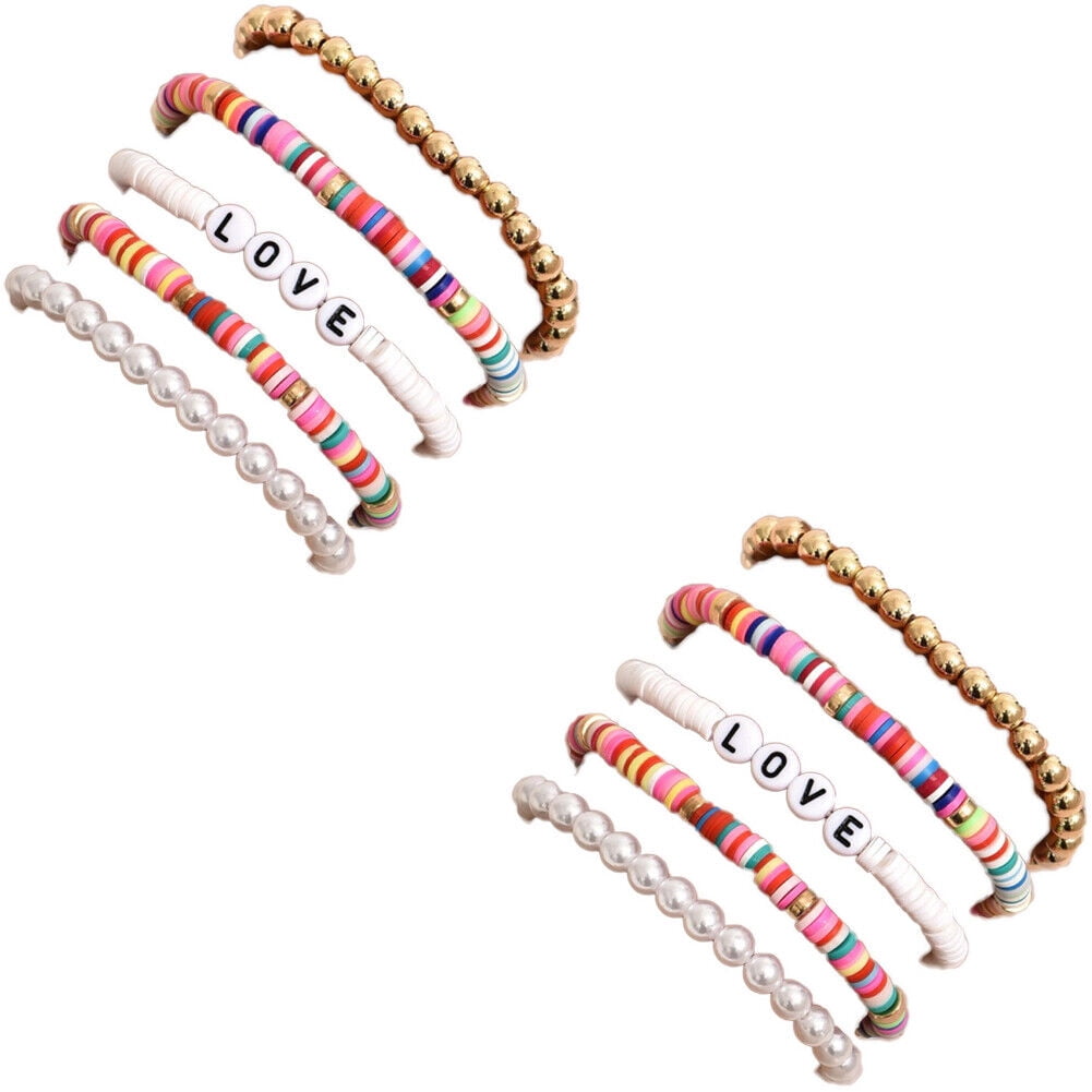 US 5-10 Pc Set Bohemian Colorful Clay Beaded Stackable Handmade Polymer  Bracelet 
