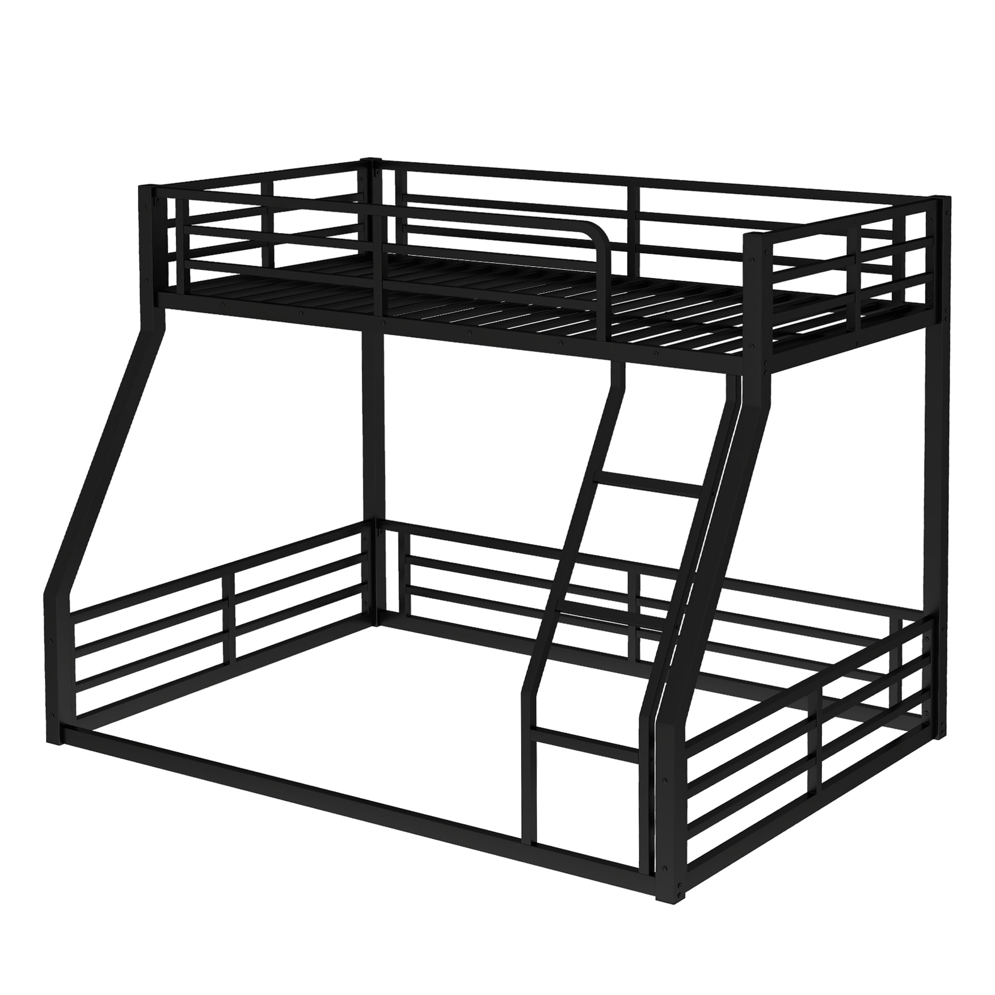 Leumius Metal Bunk Bed,Twin XL over Queen Floor Bunk Bed Frame for Kids/Teens/Adults,Space-Saving/Noise Reduced/No Box Spring Needed,Black