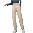 thumbnail image 3 of DDAPJ pyju Womens Padded Quilted Pants Fall Winter Warm Casual Wide Leg Pants Solid Elastic Drawstring Waist Trousers with Pockets Khaki XL, 3 of 7