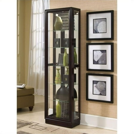 Slim Hardwood Side Entry Curio Cabinet in Cherry Brown with 5 Adjustable Glass Shelves and Mirrored Back, 21"W x 11"D x 77"H