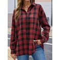 thumbnail image 6 of Womens Button Down Flannel Shirts Long Sleeve Plaid Shackets Business Casual Blouse Top Red M, 6 of 7