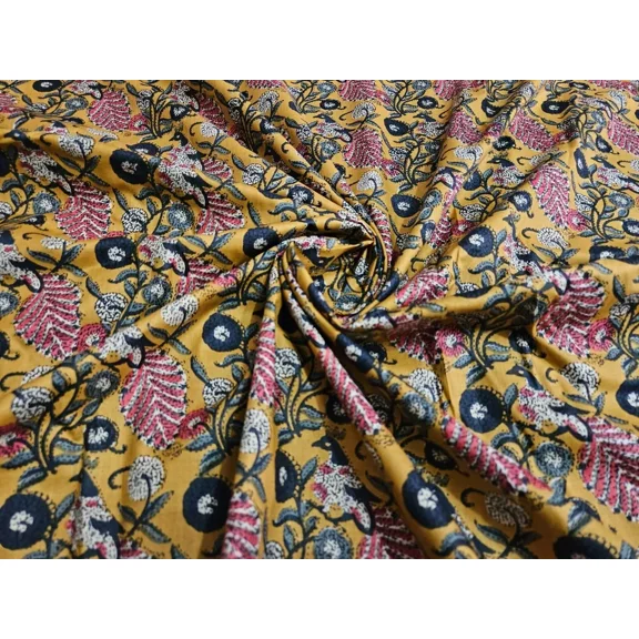 5 Yard Hand Block Floral Palm Print Fabric Natural Handmade Cotton Indian White