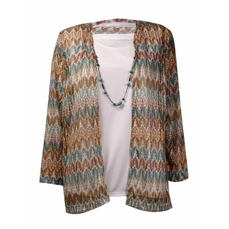 Alfred Dunner Women's 2PC Necklace Metallic Knit Top (S, Multi)