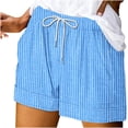 thumbnail image 2 of Guieoi Shorts for Women Plus Size Summer Striped Print Tie-Waist Elastic Waistband Pocket Casual Shorts Light Blue 0 XXL, 2 of 5