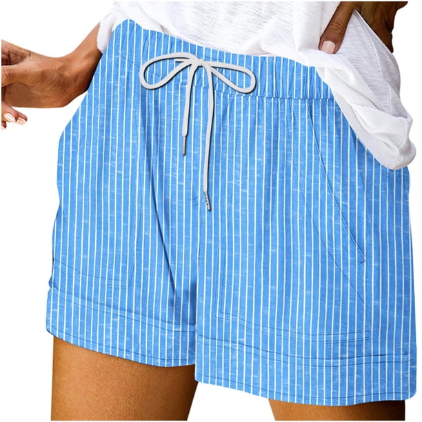 Pantalones Cortos Sueltos para Mujeres Ilustración de Moda de Verano Encaje Hasta Bolsillo Elástico Pantalones Cortos Casuales
