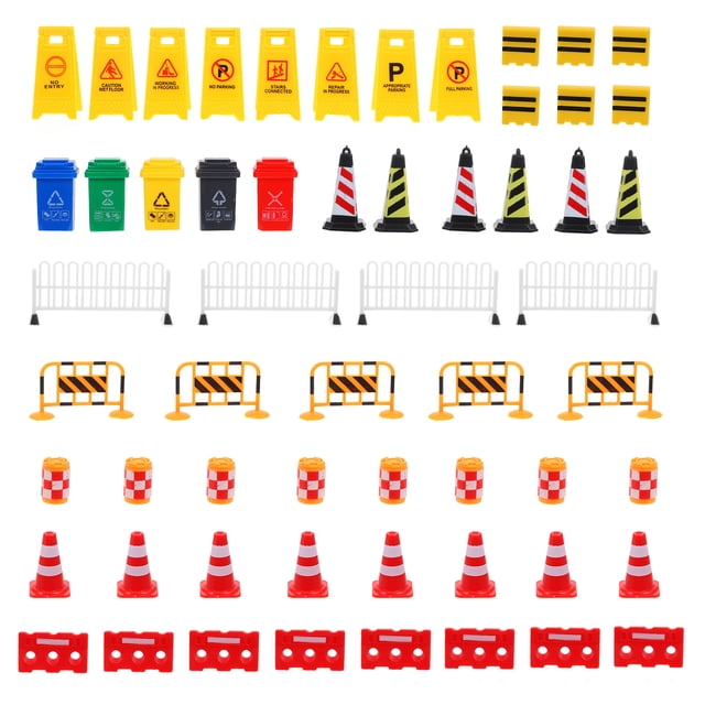 75 Pcs Panneaux de Rue Ensemble de Jeu Miniatures Panneaux de Circulation et Cônes Ensemble de Feu de Circulation et Blocage Routier pour Apprentissage Précoce et Jeu de Simulation