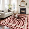 thumbnail image 4 of 8x10 Washable Area Rug, Retro Mottled Non-Slip Extra Large Rectangle Rug for Living Room Bedroom, Country Star Berry Farmhouse Red Buffalo Plaid Indoor Floor Mat for Home Decor, 4 of 9