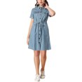 thumbnail image 2 of INSPIRE CHIC Women's Casual Button Front Summer Short Sleeve Dresses L Blue, 2 of 7