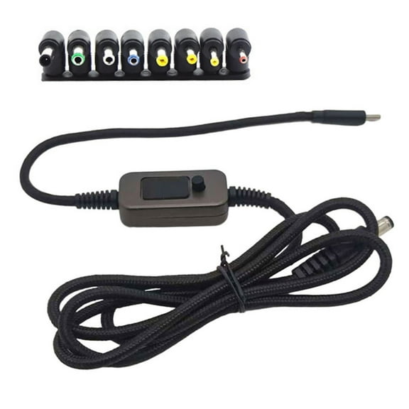 GENEMA PD100W USB C to DC5521 Fast Charging Cord 5V 9V 12V 15V 20V 5A Adjustable Power Supply Cable With Multiple Adapters