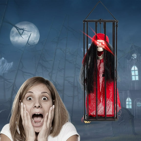 JMKQLZ Halloween Suspended Prison Cell Decoration Glowing Figure Prop with Spooky Eerie Effects for Haunting Ambiance Creation in Indoor Outdoor Gathering Spaces