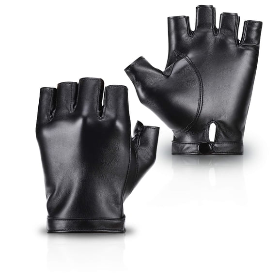 Fingerless PU Faux Leather Gloves, Driving Gloves Outdoor Sports Costume Half Finger Glove for Women Men