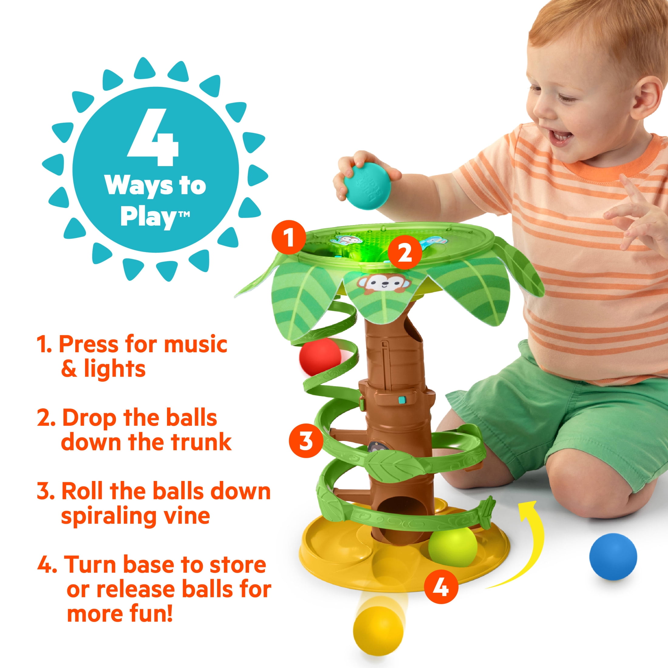 Bright Starts Tropical Twirl Ball Play Toy, Unisex, Multicolor, Ages Infant to Toddler