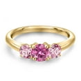 thumbnail image 3 of Gem Stone King 10K Yellow Gold Pink Moissanite and Pink Lab Grown Diamond Engagement Ring for Women | 1.00 Cttw | Round 5MM | Gemstone Birthstone | Size 8, 3 of 6