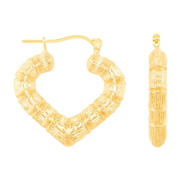 Floreo 10k Yellow Gold Bamboo Heart Hoop Earrings