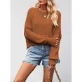 thumbnail image 5 of Women's Sweater Fall Crew Neck Batwing Sleeve Pullover Sweaters Brown XL, 5 of 7