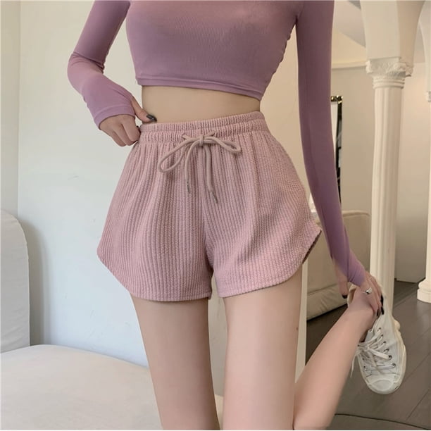 Pantalones cortos deportivos para correr y fitness para mujer, holgados, informales, de talla grande, con pierna ancha y cintura alta, de corte A