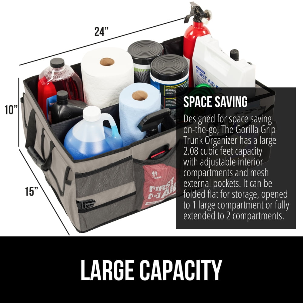 GORILLA GRIP Trunk Storage Organizer, Collapsible Container for Car Sedan or SUV, Beige