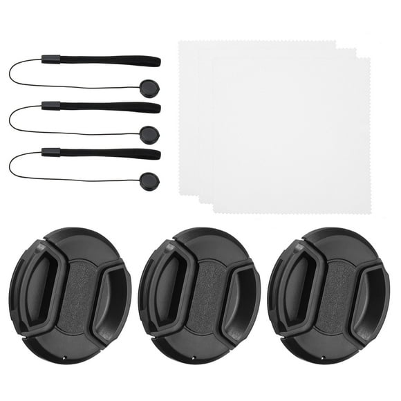 Unique Bargains 55mm Lens Cap Set, 3Pack Sides Pinch Snap Camera Lens Cover, Black