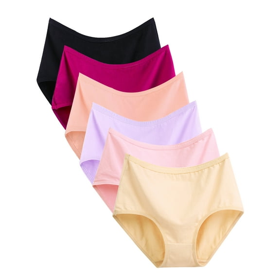 Buankoxy Womens Underwear Cotton Stretch Panties Mid Waist Full Coverage Brief Ladies Panties 6 Pack, Size 5