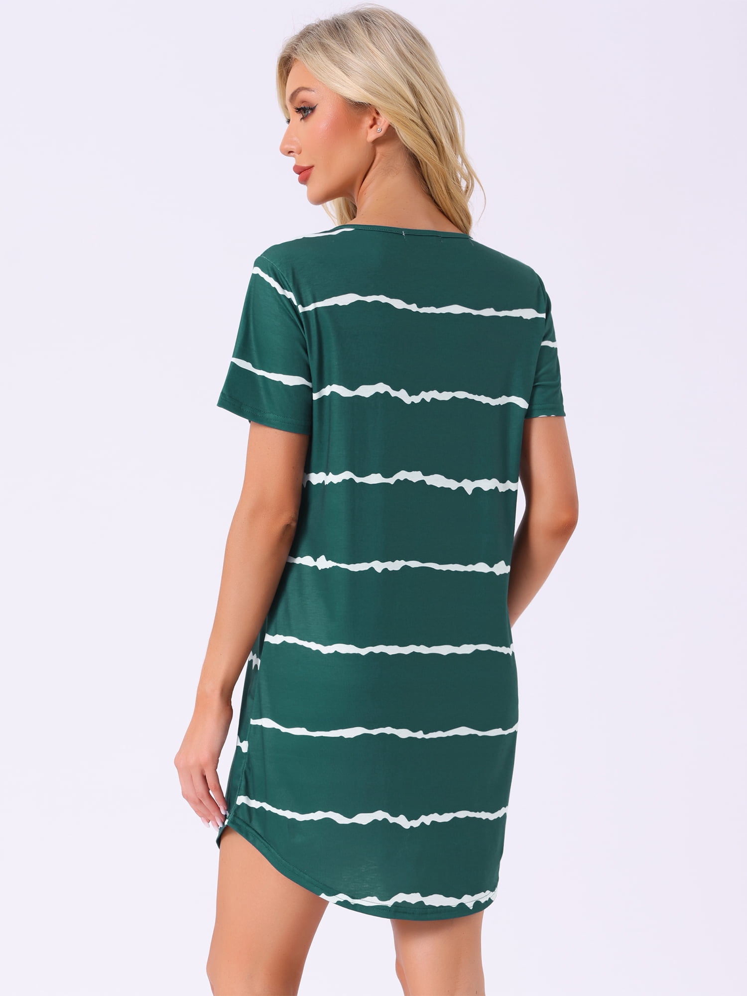 DARING DIVA Women's Round Neck Striped Short Sleeve Sleepshirt Nightgown 2XL Blue Green