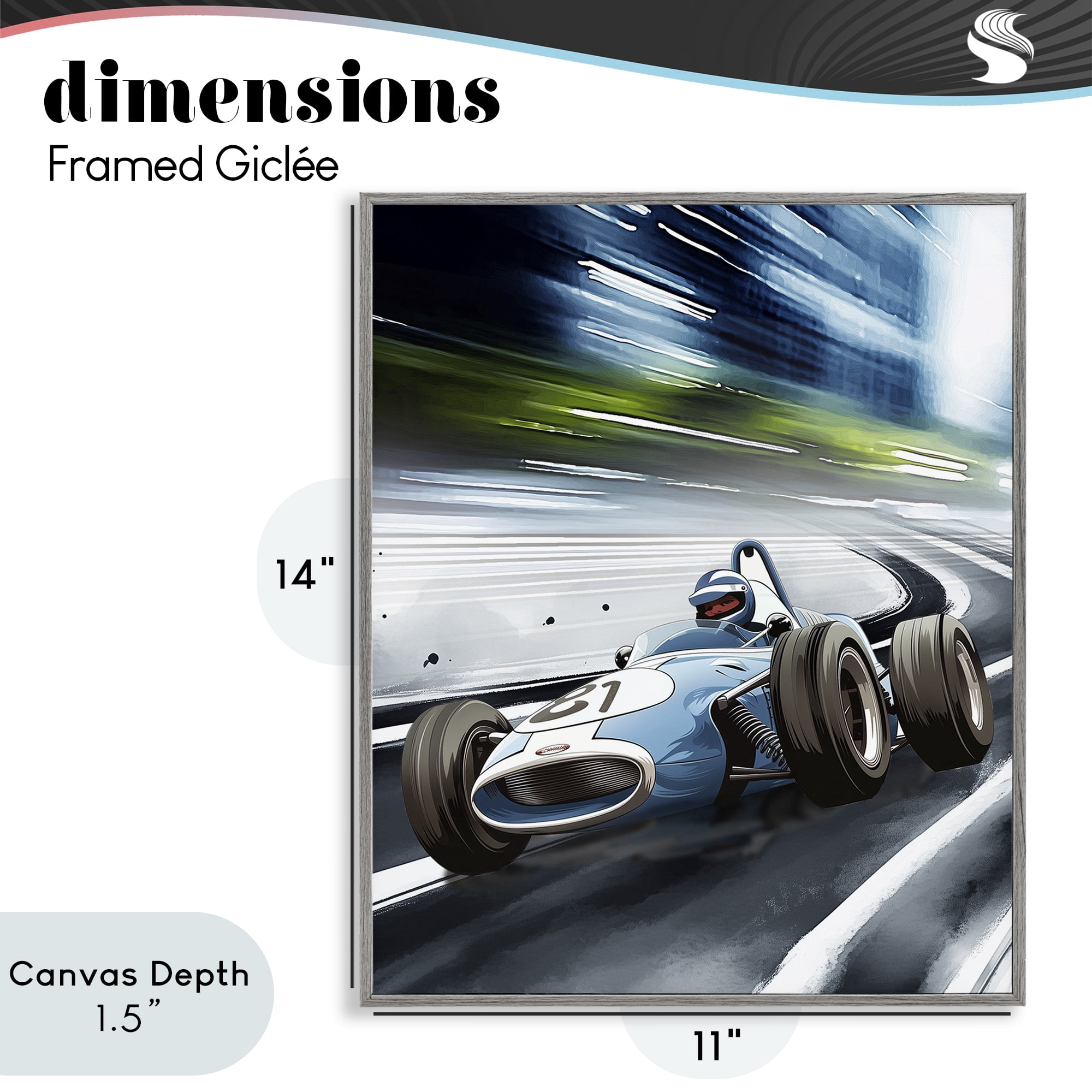 Stupell Industries Speeding Racecar Driver Gray Framed Giclee Art, design by Christine Simpson Art