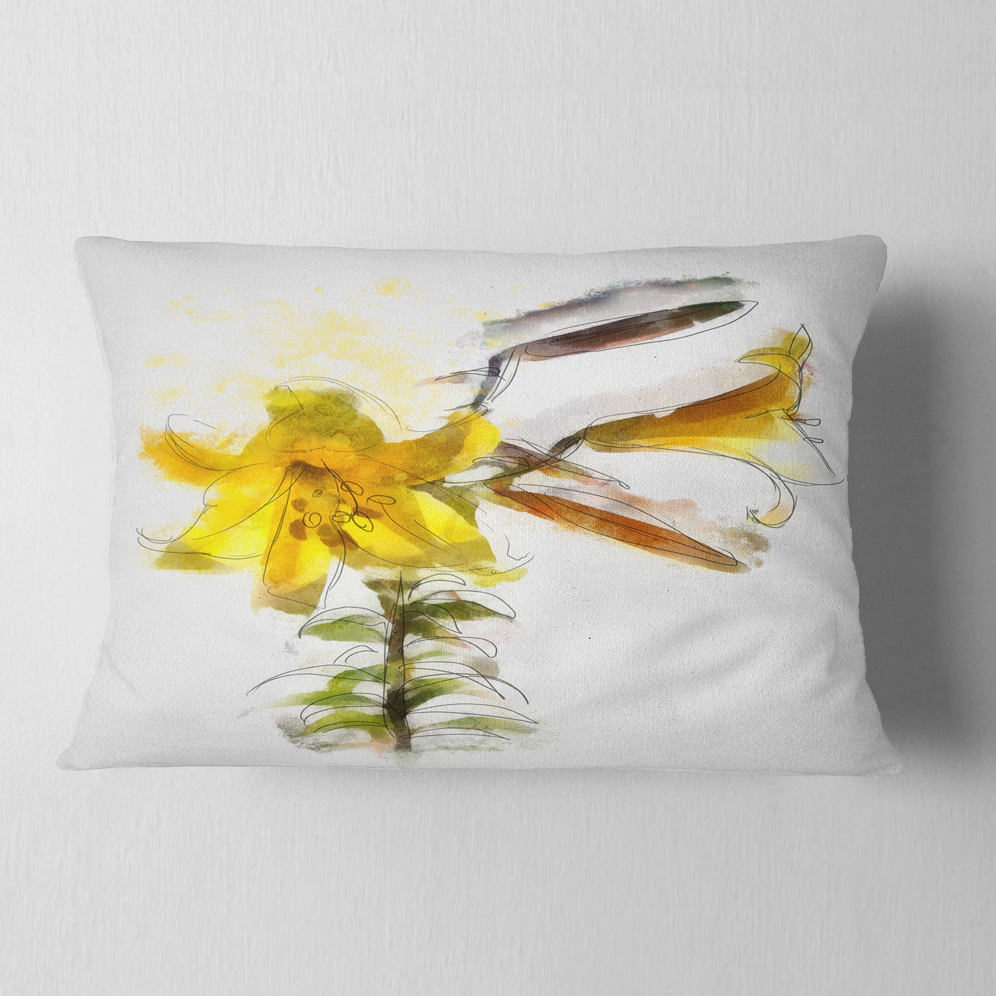 Designart Yellow Tulip Stem with Leaves - Floral Throw Pillow - 12x20