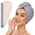 thumbnail image 1 of Simplefield Paquete De 2 Toallas De Microfibra Para El Cabello Para Mujer, Antiencrespamiento, Turbante De Cabello De Secado Rápido Para Todos Los Estilos De Cabello, Absorbente Y Liviano (Beige Gris, 1 of 5