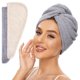 thumbnail image 1 of Simplefield Paquete De 2 Toallas De Microfibra Para El Cabello Para Mujer, Antiencrespamiento, Turbante De Cabello De Secado Rápido Para Todos Los Estilos De Cabello, Absorbente Y Liviano (Beige Gris, 1 of 5