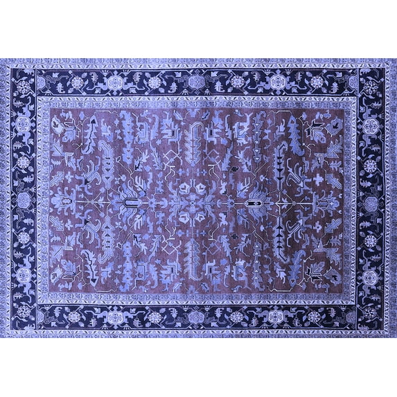 Ahgly Company Machine Washable Indoor Rectangle Oriental Blue Industrial Area Rugs, 8' x 10'