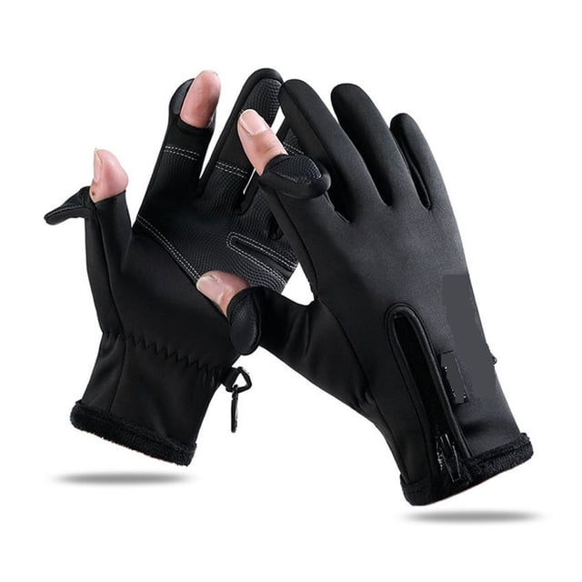 Winter Fishing Gloves 2 Finger Flip Fingerless Gloves Non-slip Waterproof Warm Winter Gloves Fishing Accessories Suitable For Hiking Driving Climbing Riding Skiing ,Wide Use