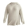 thumbnail image 3 of Women's Collared Long Sleeve Tops Loose Ribbed Knit Tees Basic Pullover Top (Light Yellow XXL), 3 of 4