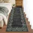 thumbnail image 3 of GlowSol 2'x6' Hallway Runner Rug Modern Floral Border Runners Rug Low Pile Non Slip Bedroom Rug Soft Accent Runner Rugs for Kitchen Laundry, Black, 3 of 8