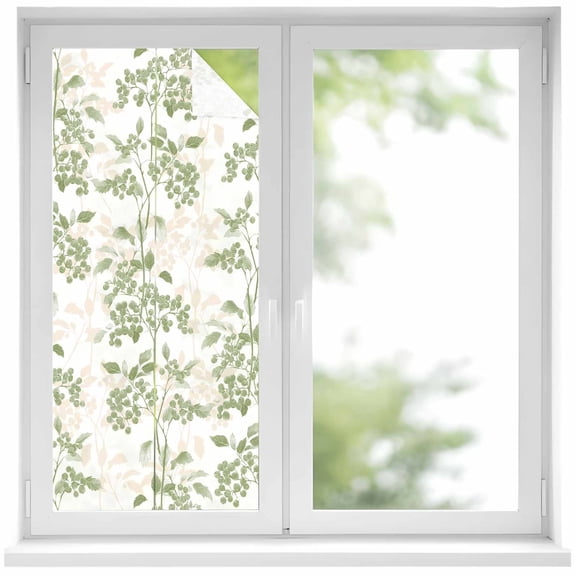Sage Green Fruit Window Privacy Film, Vintage Plant Nature Botanical Flower Static Cling UV Sun Blocking Heat Control Window Tint, Non-Adhesive One Way Windows Privacy Cover 19.6''x39.3''