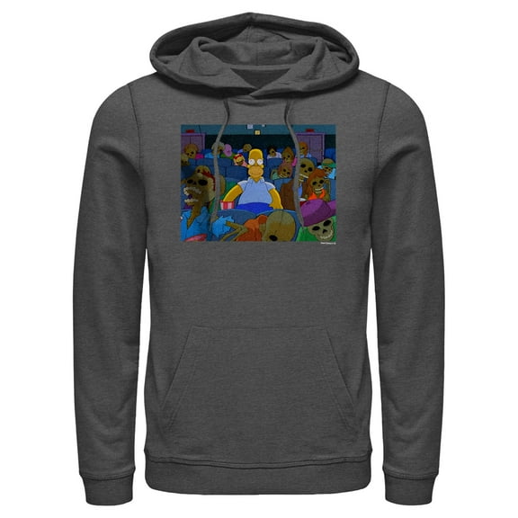 Men's The Simpsons Treehouse of Horror Homer Skeleton Theater Scene  Pull Over Hoodie Charcoal Heather Medium