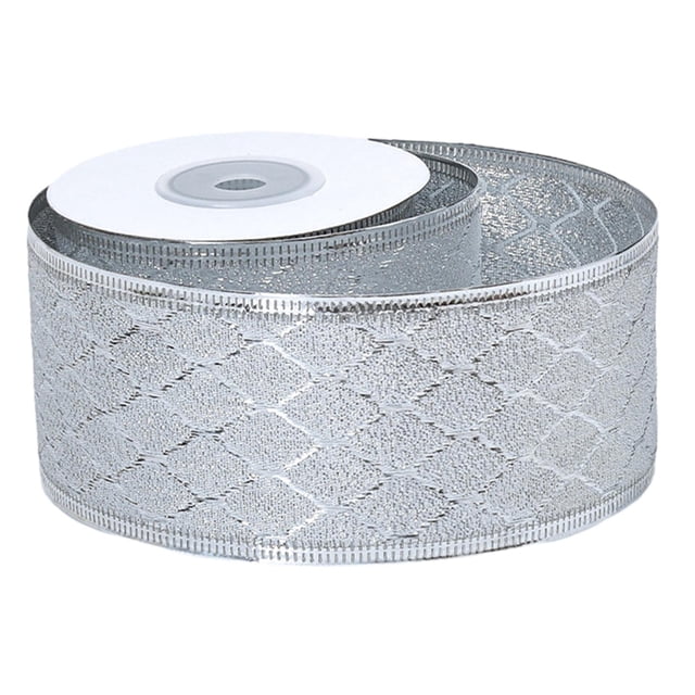 Cinta navideña con borde de alambre, decoraciones creativas para tartas, multiusos, para Navidad. Cuadros Plata 6cm