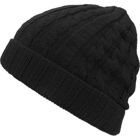 Off White Winter Beanie - Solid Cable Knit Beanie Cuffed Style Skully Winter Ski Hat Cap