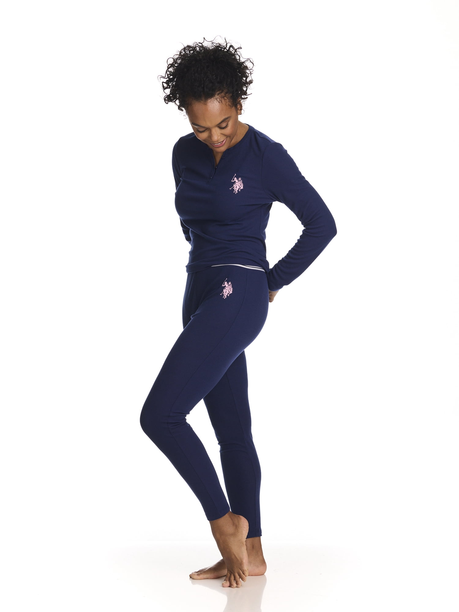 U.S. Polo Assn. Women's Ribbed Henley Long Underwear Thermal Set, 2-Piece Set, Sizes S-3X