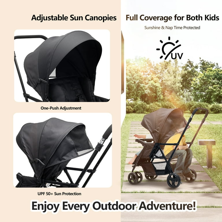 Funyard sit upright double lightweight travel stroller, with