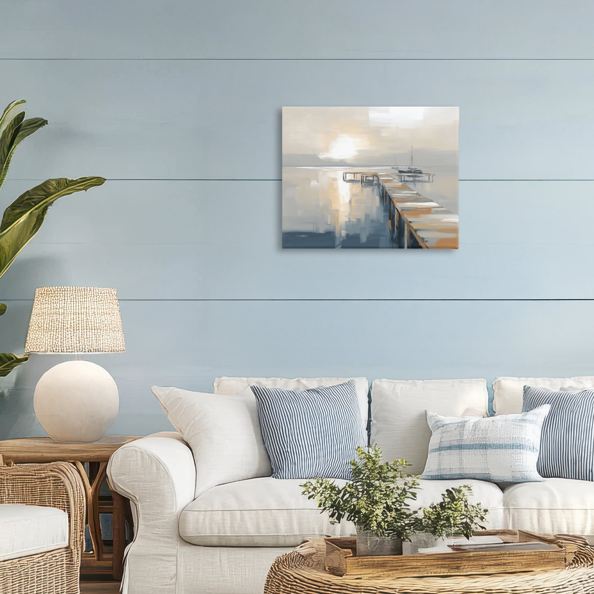 Stupell Industries Pier with Sailboat Seascape Canvas Wall Art, design by Kim Curinga