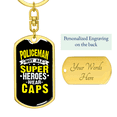 thumbnail image 3 of Police Super Heroes Wear Caps Stainless Steel or 18k Gold Premium Swivel Dog Tag Keychain, 3 of 10