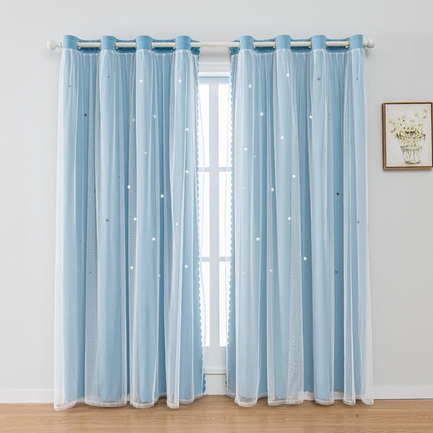 Cortinas opacas FANLI Star Cut Out para niños y niñas, azules, 160 x 160 cm