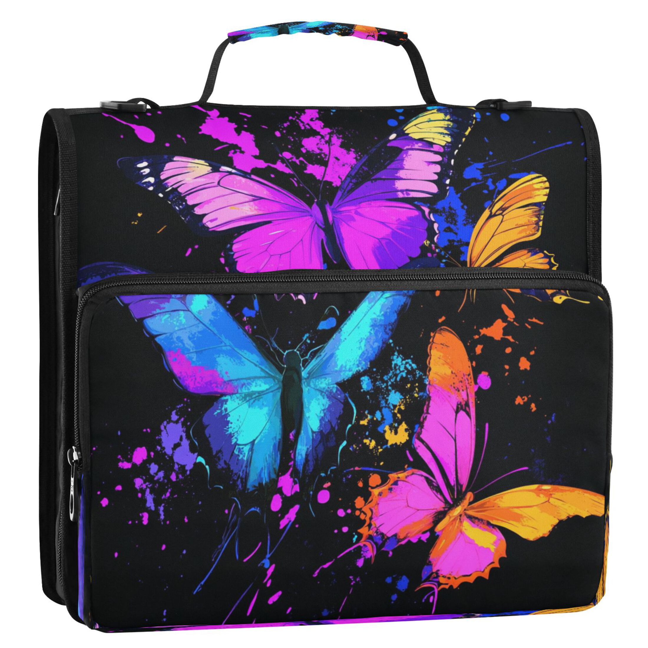 DIXRUYEE Zipper Binder trapper keeper Documents Organized Design Colorful Butterfly Symphony Printed