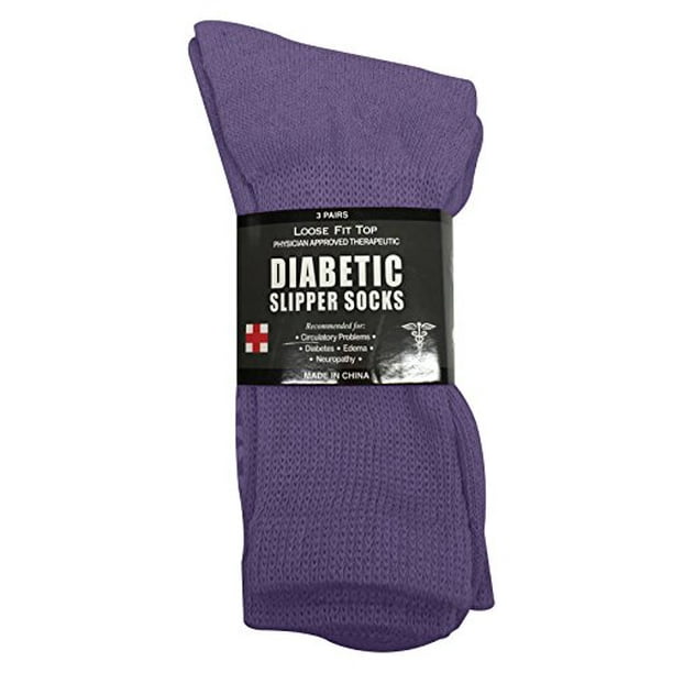 Diabetic Socks Unisex- Non Skid Hospital Loose Fitting Slipper Socks With  Gripper Bottoms - 3 Pack Savings - Gripper socks (Lilac, 9-11) 