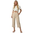 thumbnail image 5 of Cropped Pants Womens Petite Linen Pant 2026 Lightweight Elastic Waist Wide Leg Mid Calf Length Summer Beach Dress Capris Khaki XL, 5 of 6