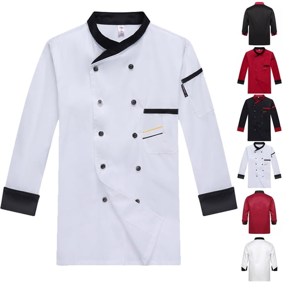 Chef Uniform Long Sleeve Catering Kitchen Work Shirt Men's Top for Spring Fall Professional Wear,Black,L