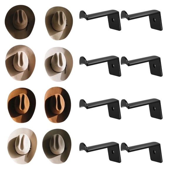 Kabuer Cowboy Hat Rack, 2.8 inch Wall Hooks for Baseball Caps, Western Room Decor, Black, 8 Pcs