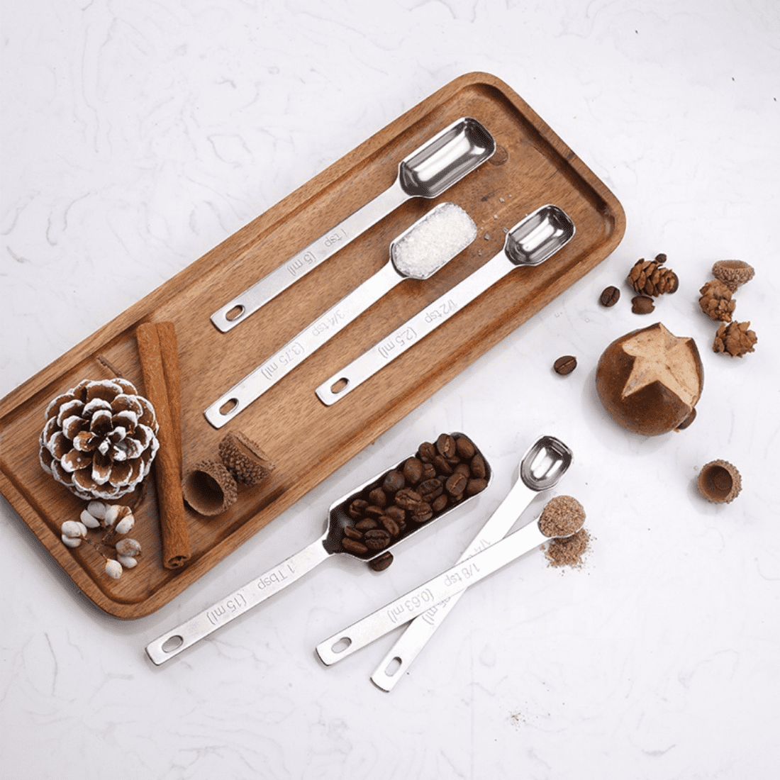 7pcs Measuring Spoon Set With Leveler Baking Narrow Long Handle