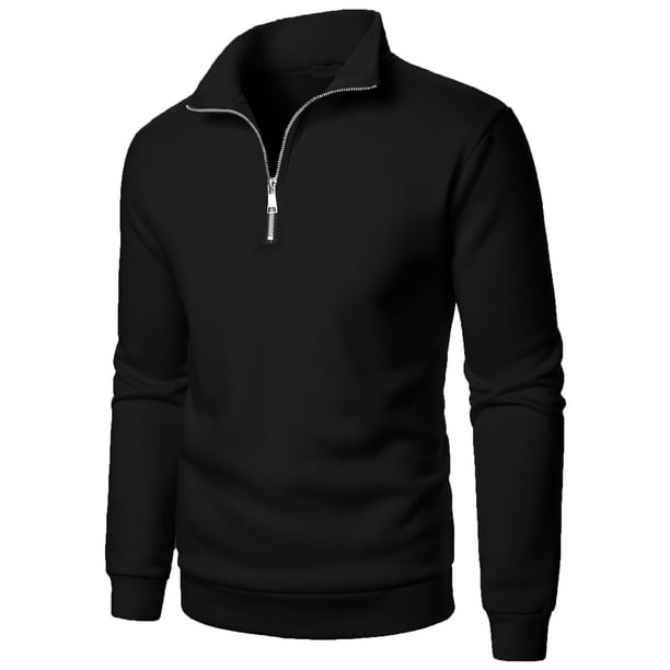 Blusa y camisa de manga larga con cuello alto para hombre, informal, lisa, con cuello alto y cremallera, de manga larga, de poliéster