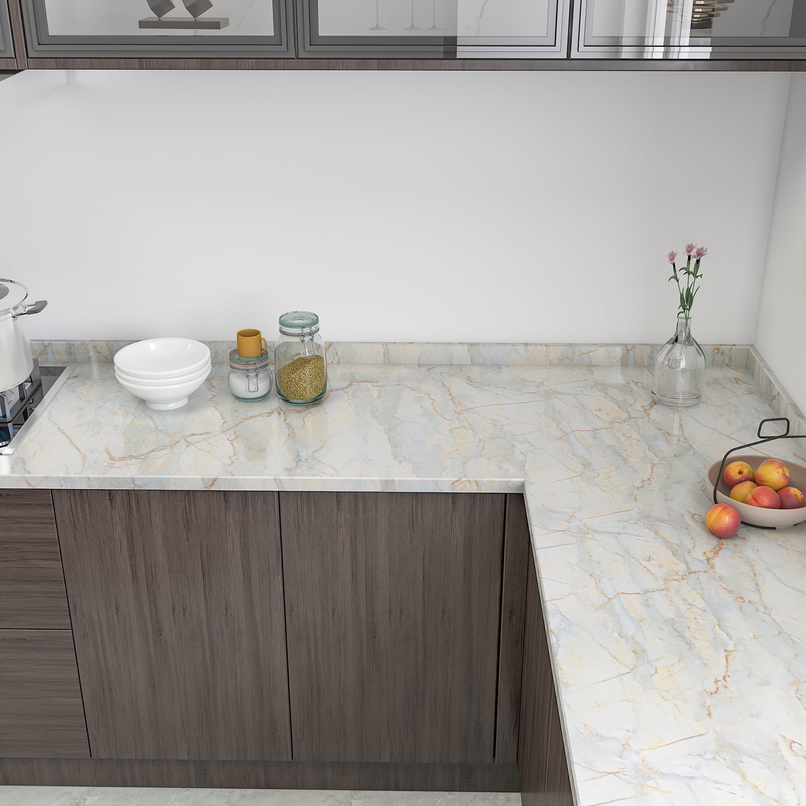 CHIHUT 17.7"×236" Glossy Marble Contact Paper for Countertops Waterproof Self-Adhesive Removable Marble Wallpaper for Walls Thick Vinyl Film Kitchen Peel and Stick Countertops Paper for Table Bathroom
